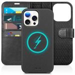 TUCCH Case for iPhone 15 Pro Max (6.7"), 2-in-1 [Detachable]RFID Blocking 4 Card Slots [Wireless Charging][Kickstand]Shockproof Wallet Stand Cover, Magnetic PU Leather Removable Foldable Folio, Black