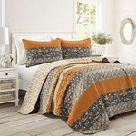 Lush Decor Royal Empire Reversible Cotton Quilt Set - 3 Piece Striped Bedding Set - Bold & Colorful Bohemian Patterns - Soft Cotton Feel - Full/Queen, Yellow & Gray