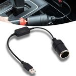 icykale 1 PC 12V Car Cigarette Lighter Socket Female Converter, USB Cigarette Lighter Socket Adapter Power Cable, Universal Car Boost Line, for Dash Cam, Purifier, Small Fan (Black)