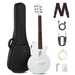 Enya NOVA Go SP1 Carbon Fiber Acoustic Electric Guitar with Smart AcousticPlus 35 Inch Travel Acustica Guitarra Starter Bundle Kit of Gig Bag, Strap, Strings, Charging Cable, Instrument Cable(White)