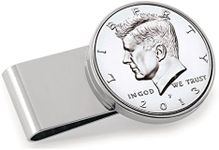 American Coin Treasures U.S. Coin Money Clip - JFK Half Dollar | Stainless Steel Moneyclip Layered in Silver-Tone Rhodium | Holds Currency, Credit Cards, Cash | Certificate of Authenticity