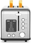 2-Slice Bagel Toaster Stainless Steel with Screen- Single Slice Function for Single-Sided Stuffed Bagel, 8 Bread Types, 6 Browning Levels, LED Countdown Timer, Defrost/Reheat/Cancel, 825W