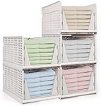 Set of 5 Extra Large Stackable Wardrobe Storage Box, Foldable Organizer, Plastic Wardrobe Shelves Closet Drawer, Pull Out Like a Drawer, Suitable for Kitchen Cabinet, Pantry, Bedroom, Bathroom