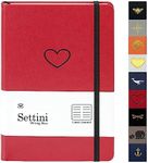 SETTINI Lined Journal - A5 Vegan Leather Notebook, 192 Archival-Quality Pages, QuillEase Bleed-Free Paper, Inner Pocket & Bookmark, Ideal for Journaling & Christmas Gifts - Red Heart