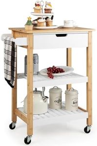 TANGZON Kitchen Trolley Cart, Rolling Kitchen Island on Wheels with Slatted Shelves, Drawer, Bamboo Worktop & Handle, Utility Serving Trolley for Dining Living Room Restaurant (Natural Frame)