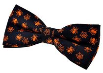 Retreez Joyful Fun Happy Halloween Pattern Woven Microfiber Pre-tied Bow Tie (4.5") - Halloween Spiders and Spider Webs - Black and Orange