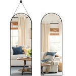 Leyden Full Length Mirror 48''x16'', Black Arched Full Length Mirror with Aluminum Frame Leather Straps Hanging on the Door, Wall Mounted Full Length Mirror Home Decoration for Bedroom and Living Room