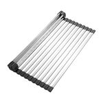 Ibergrif M34400 Roll Up Dish Drying Rack Stainless Steel, Roll Up Dish Drainer Sink Mat for Over Sink & Kitchen Counter Top, with Non-Slip Silicone, 43 * 35CM