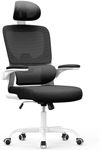 Naspaluro Ergonomic Office Chair: High Back Desk Chair with C-Shape Lumbar Support,Tiltable Backrest,Adjustable Headrest, Flip-up Armrests,Swivel Mesh Computer Chair for Home Office,Study,Gaming,White