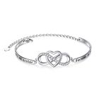 925 Sterling Silver Infinity Love Heart Bracelet With Message"Always My Sister, Forever My Friend", Adjustable Sister's Bracelets Friendship Jewelry for Mother Sister Daughter Friends