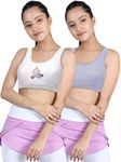 DChica Sports Bra for Women & Girls, Cotton Non-Padded Full Coverage Beginners Non-Wired T-Shirt Gym Workout Bra with Regular Broad Strap, Printed Training Bra for Teenager Kids (Pack of 2)