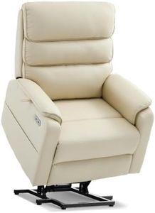 Tami Tami Dual Motor Lay Flat Power Lift Chair Recliner for Elderly with Massage and Heat, Electric Lift Recliner with Infinite Position, USB A&C (T6011-Breathable Faux Leather,Cream White,Oversized)