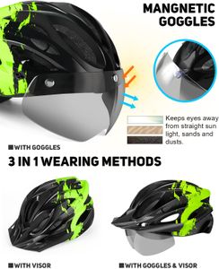 Adult Bike Helmet with LED Light, Magnetic Goggle Visor – Adjustable 57-62cm