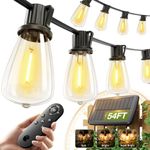 addlon 54(48+6) FT Solar String Lights Waterproof,Patio Lights Solar Powered with Remote & USB Port 15+1 LED Shatterproof Bulbs 3 Light Modes, Dimmable Solar Light for Camping Backyard Garden