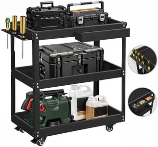 YITAHOME 3-Tier Tool Cart on Wheels, Rolling Metal Service Cart with Screwdriver Hanging Board & Storage Box, Heavy Duty Steel Utility Cart 400LB Load Capacity for Mechanic Work Garage Warehouse Black
