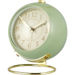 CYMNER Vintage Alarm Clock, Non Ticking, Silent Bedside Clock with Loud Alarm for Heavy Sleepers, Cute Decor and Gifts, Battery Opreated Quartz Clock, Green