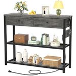 Ecoprsio Entryway Table with Outlets and USB Ports, Console Table with 2 Drawers, Sofa Table Narrow Long with Storage Shelves for Living Room, Couch, Hallway, Foyer, Kitchen Counter, 32'', Grey