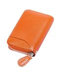 Womens Credit Card Holder Small RFID Blocking Ladies Wallet with Stainless Steel Zipper Excellent Genuine Leather Accordion Wallets Case for Women ID Compact Slim Blocked Zip Accordian Cards Orange