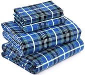 RUVANTI Flannel Sheets California King Size - 100% Cotton Brushed Cal King Bed Sheets Set - Deep Pockets 16 Inches - All Seasons Breathable & Extra Soft - Warm & Cozy, 4 Piece, Blue Plaid