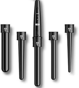 Rizador Pelo ET-W301 Planchas Rizadoras Profesional Pantalla LCD Tenacillas Temperatura Ajustable Ceramica Muitifunción 5 en 1 con Barras Recambiable Rizador de Pelo, Negro
