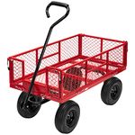 VIVOHOME Heavy Duty 880 Lbs Capacity Mesh Steel Garden Cart Folding Utility Wagon with Removable Sides and 4.10/3.50-4 inch Wheels(Red)