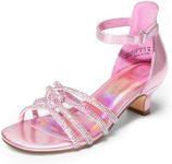 DREAM PAIRS Girls Dress Shoes Sandals Low Heels Ankle Strap Flower Wedding Party Shoes for Little Kid/Big Kid,Size 5 Big Kid,PINK,SDSD2424K