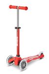 Micro Scooters | Mini Micro Deluxe LED Children's Scooter | Handlebar Adjustable | Light Up Wheels | 2-5yrs | Boys & Girls | Red