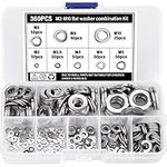 BEAUGIREW 360 Pieces 304 Stainless Steel Flat Washers Assortment Kit M2 M2.5 M3 M4 M5 M6 M8 M10 Round Lock Washer Assortment Set for Home Decoration Appliance and Factory Repairs