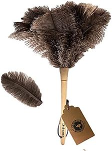 Genuine Ostrich Feather Duster Fluffy Natural with Wooden Handle and Eco-Friendly Reusable Handheld Cleaning Supplies, Gray and Brown(Length 16")