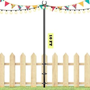 Sprimden 10ft String Light Poles for Outdoors, Outside Light Poles for Deck, Fence, Backyard, Patio, Outdoor Lighting, Matte Black, 1 Pack