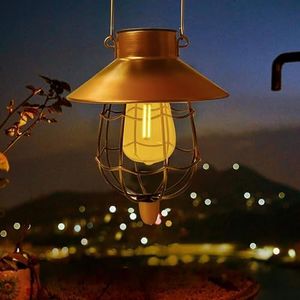 Clearhill Solar Hanging Lanterns Outdoor Vintage Metal Lantern with Warm White Edison Bulb Design, Waterproof Solar Lights for Garden Patio Yard Decoration