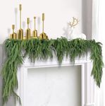 2 Pcs Christmas Norfolk Pine Garlands, Real Touch Pine Garland, Artificial Greenery Garland for Christmas Table Wall Fireplace Mantle Outdoor Decoration