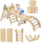 Pikler Triangle Set 7 in 1 Wooden Climbing Toys for Toddlers 1-3 Inside Baby Climbing Gym Montessori Foldable Climbing Set Baby Jungle Gym Indoor Philosophy Climber with Arch & Ramp & Ladder Climber