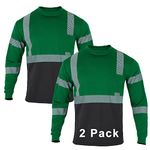 2 Pack High Visibility Safety Shirt for Men Reflective Class 2 ANSI Hi Vis Work shirt Long Sleeve（2 Green）