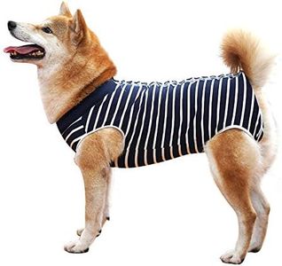 Dog Recovery Suit Abdominal Wound Puppy Surgical Clothes Post-Operative Vest Pet After Surgery Wear Substitute E-Collar & Cone(XL, Blue Stripe)