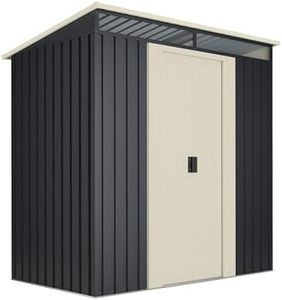 Wasabi - Caseta Jardín Exterior 2,3m2 Stark – 195x121x196cm – Tragaluz Policarbonato – Doble Puerta Corredera – Techo Inclinado – Antracita - Cobertizo de Almacenamiento Armario Metálico Herramientas