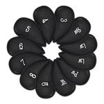 Golf Club Iron Head Covers, 12pcs Golf Headcover Set, Thick Synthetic Leather Golf Iron Head Covers Set Fit All Brands Titleist, Callaway, Ping (Black)