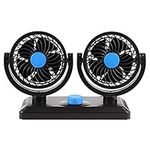 Car Portable Cooling Fan, 12-24V Fan Car Twin Heads Electric Cooling Fan 360 Degree Manual Rotation Two Speeds Adjustable with Cigarette Lighter Plug In for Car Dashboard Home Office