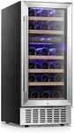 Antarctic Star 15" Wine Cooler Under Counter Beverage Refrigerator Beer Mini Fridge 28 Bottles Dual Zone Built-in Freestanding Stainless Steel Double-Layer Tempered Digital Temperature Memory Function Glass Door