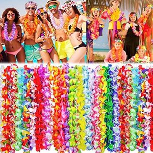 Frasheng 60 Piezas Collar de Flores Hawaianas,Decoración Hawaiana Leis para Fiestas,Collar Guirnalda Fiesta Hawaianos,Hawaianas Leis Luau Flores,para Fiesta Tropical Hawaiana,Fiesta en la Playa,100 cm