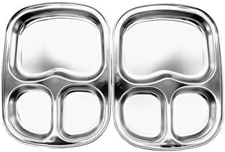 Stainless Steel Divided Plates, Serving Tray, BPA Free, Cafeteria Trays Divided, Serving Platter, Food Tray, 3 Compartments Plate for Kids and Toddlers, Snack for Adults, Silver, Set of 2