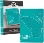 KJV Holy Bible, Gift Edition for Girls/Teens King James Version, Faux Leather Flexible Cover, Teal Butterfly