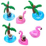 Cazul Goods Inflatable Pool Drink Holder Floats - 3 pieces Flamingo and 3 pieces Palm Tree Design (Set of 6)