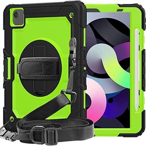 iPad Air 4 Case for Kids 2020 | Herize iPad 10.9 Inch 2020 Case with Built-in Screen Protector | Shockproof Silicone Rubber Case w/ 360 DEGREE Rotation Kickstand Hand/Shoulder Strap for iPad Air 4th Gen | Green