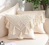 Acn Kohinoor | Macrame Cushion Cover 16 X 16 Inch Off-White | Boho Pillow Case For Sofa Set, Bedroom Living Room In Premium Cotton Canvas Fabric With Back Zipper, 1 - 1tc