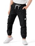 Dizoboee Boys Cargo Pants Kids Stretch Hiking Pants Elastic Waist Lightweight Joggers Black L