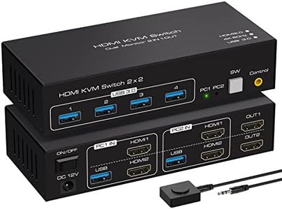 VPFET HDMI Commutateur KVM 2 PC 2 Monitor 4K60Hz USB 3.0 KVM Switch 2 Moniteur avec 4 ports USB Support de la Copie et de l'affichage Avancé et Contrôle du Bureau Inclus 2 câbles USB3.0
