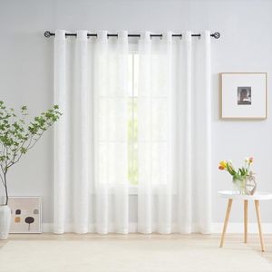 Treatmentex Visillos Blanca 2 Paneles Cortinas Translucidas con Aspecto Textura de Lino con Ojales Cortina 260cm Alto para Salon,decoración de hogar. 140x225cm(AnchoxAlto)