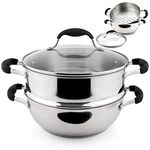 AVACRAFT 18/10, 3 Piece Stainless Steel Steamer Cooking Pot Set, Steamer for Cooking, Steamer Pan Set with Glass Lid, Momo Maker, Induction Steamer Pot