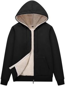 Flygo Womens Casual Winter Warm Sherpa Fleece Lined Full-Zip Hooded Jacket Coat (Large, Black)